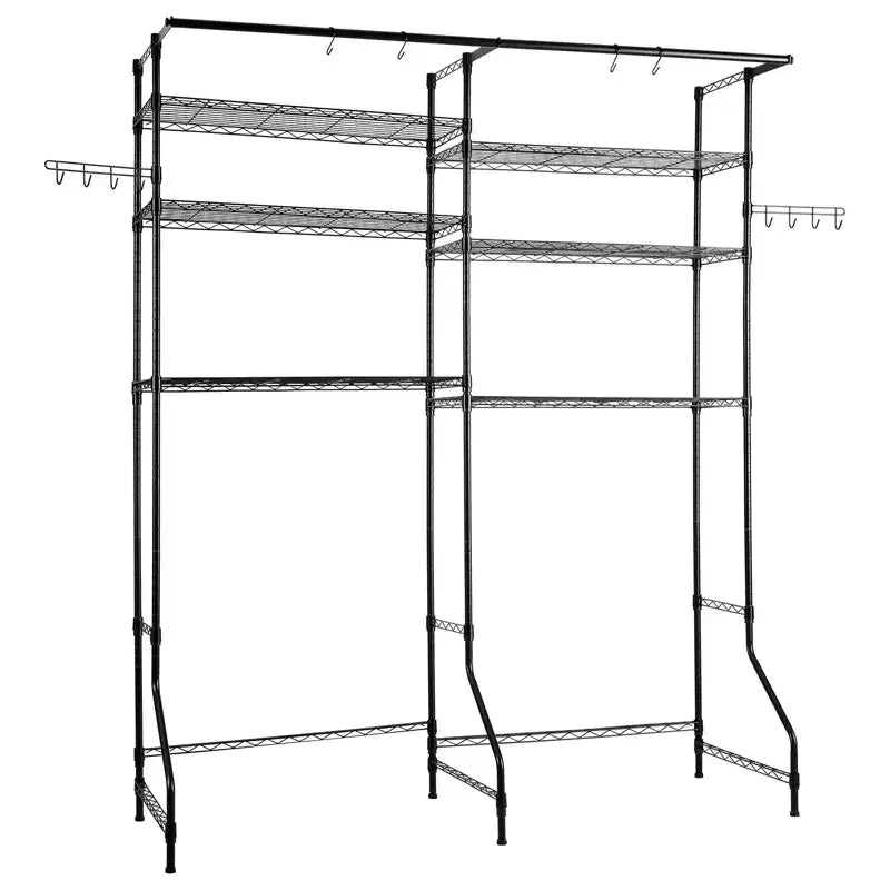 VEVOR Over Washer and Dryer Storage Shelves, 6 Tiers Laundry Room Drying Rack with Hanger Rod and Hooks, Two Rows Washer Shelves Space Saver,Black