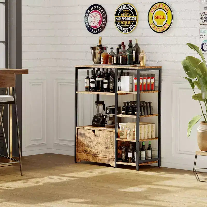 Mobiletto Bar per Caffè - 31.6 Stazione Caffè Piccola Stile Rustico con Ante, Credenza Rustica per Casa, Angolo, Bar