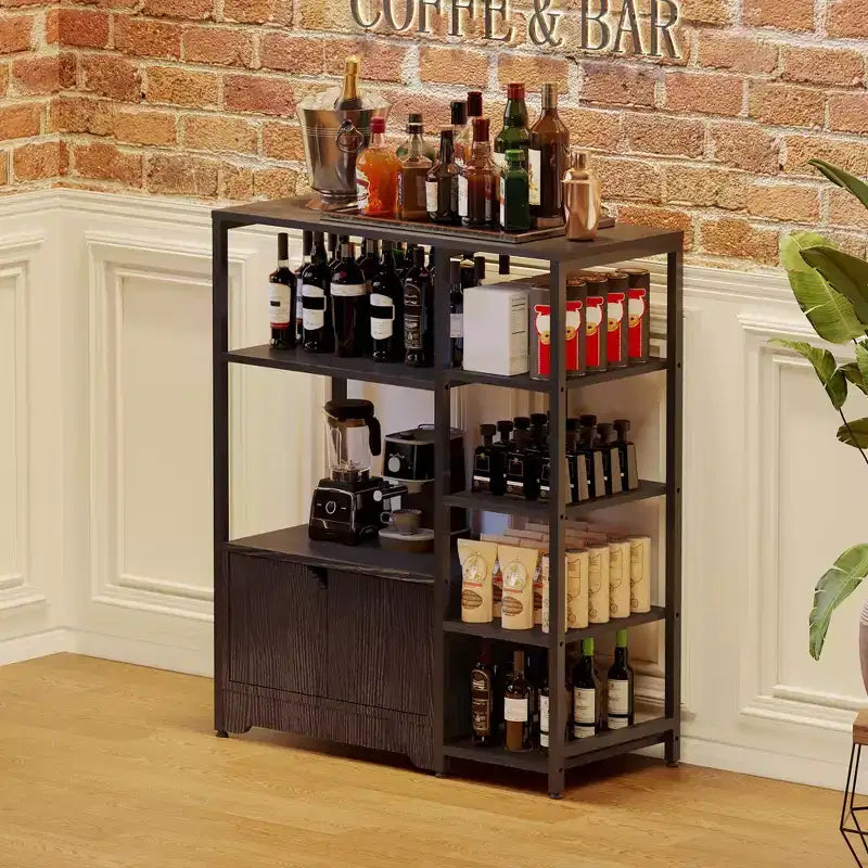 Mobiletto Bar per Caffè - 31.6 Stazione Caffè Piccola Stile Rustico con Ante, Credenza Rustica per Casa, Angolo, Bar