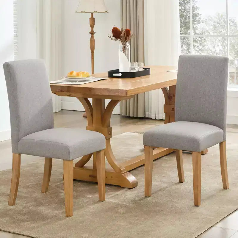 Modern Upholstered Fabric Dining Chair Set of 2 with Curved Backrest and Wooden Legs, Comfortable Kitchen Side Chair for Dining Room Seating
