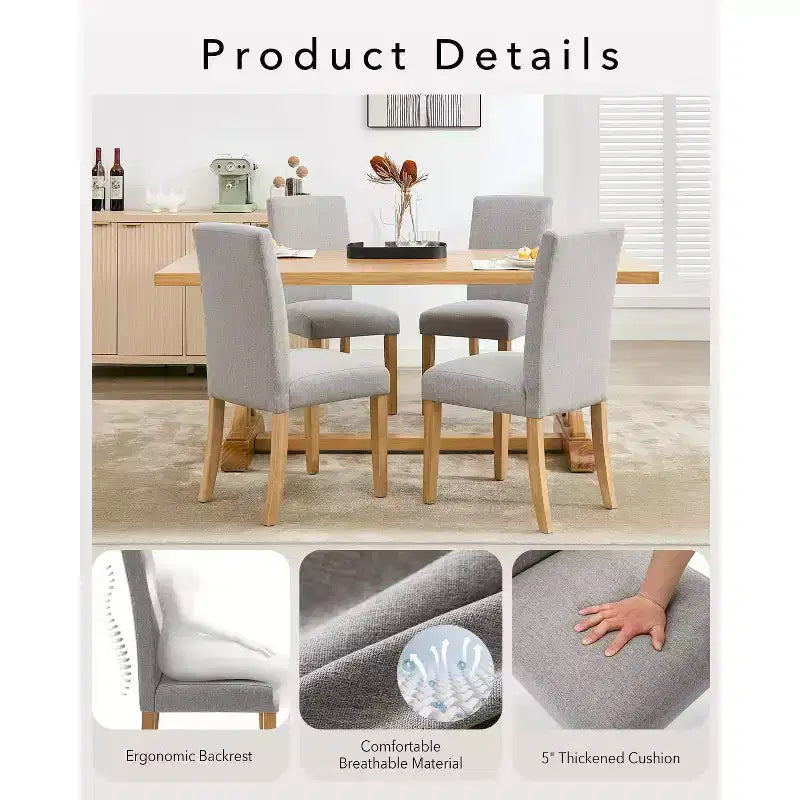 Set di 2 moderne sedie da pranzo imbottite in tessuto con schienale curvo e gambe in legno, comoda sedia laterale da cucina per la sala da pranzo