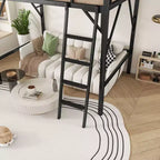 Letto a soppalco Okak Full Size con scaletta, struttura letto con cestino portaoggetti e ringhiera di sicurezza, letto a soppalco singolo per bambini, ragazzi