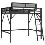 Letto a soppalco Okak Full Size con scaletta, struttura letto con cestino portaoggetti e ringhiera di sicurezza, letto a soppalco singolo per bambini, ragazzi