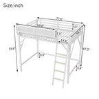 Letto a soppalco Okak Full Size con scaletta, struttura letto con cestino portaoggetti e ringhiera di sicurezza, letto a soppalco singolo per bambini, ragazzi