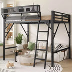 Letto a soppalco Okak Full Size con scaletta, struttura letto con cestino portaoggetti e ringhiera di sicurezza, letto a soppalco singolo per bambini, ragazzi