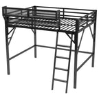 Letto a soppalco Okak Full Size con scaletta, struttura letto con cestino portaoggetti e ringhiera di sicurezza, letto a soppalco singolo per bambini, ragazzi