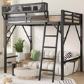 Okak Full Size Loft Bed with Ladder, Bed Frames with Storage basket and Safety Guardrail, Twin Loft Bed for Kids, Teenagers