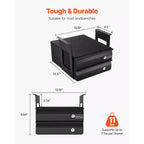 VEVOR 13 Ampio cassetto a scomparsa da scrivania, Cassetto estraibile da tavolo, Organizer nascosto da scrivania a 2 strati, 14x13x10 pollici, Nero
