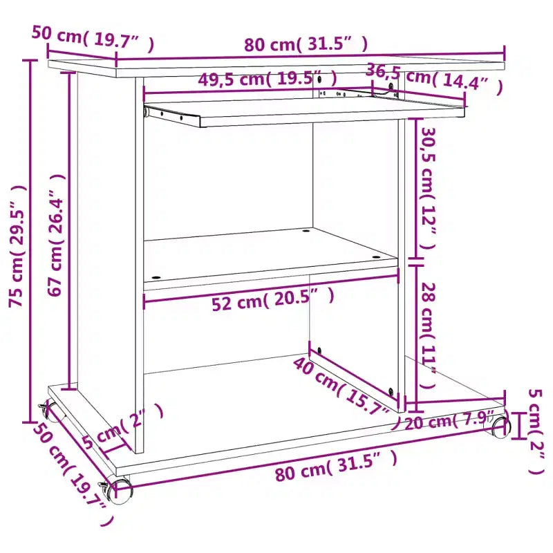 Scrivania per Computer in Legno Ingegnerizzato Quercia Sonoma Compatta Estraibile