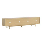 Mobile TV Luck Live stile Mid-Century Modern 86.8 pollici con maniglie e piedini in legno massello, cerniere a chiusura ammortizzata + fori per la gestione dei cavi, colore naturale