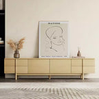 Mobile TV Luck Live stile Mid-Century Modern 86.8 pollici con maniglie e piedini in legno massello, cerniere a chiusura ammortizzata + fori per la gestione dei cavi, colore naturale