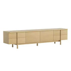 Mobile TV Luck Live stile Mid-Century Modern 86.8 pollici con maniglie e piedini in legno massello, cerniere a chiusura ammortizzata + fori per la gestione dei cavi, colore naturale