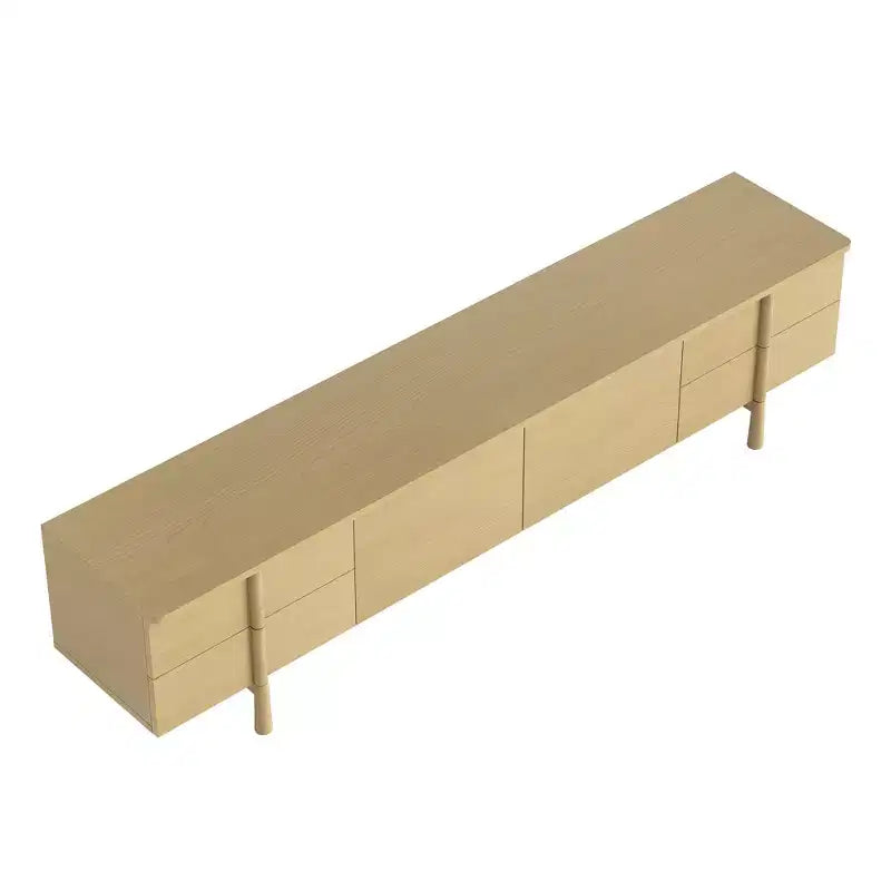 Mobile TV Luck Live stile Mid-Century Modern 86.8 pollici con maniglie e piedini in legno massello, cerniere a chiusura ammortizzata + fori per la gestione dei cavi, colore naturale