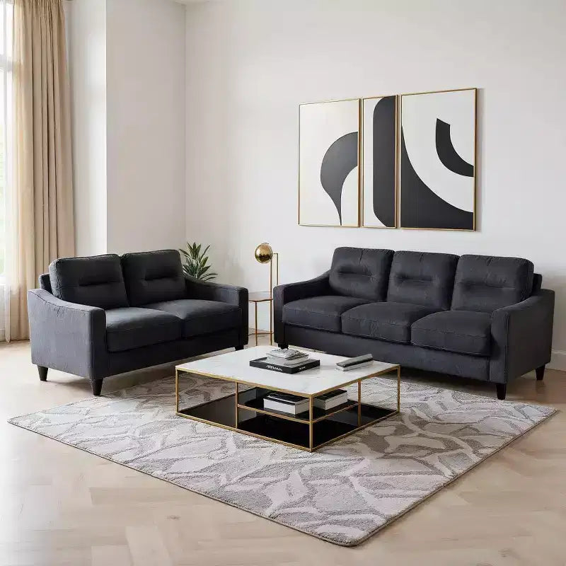 PexFix Moderno Set Divano Sezionale in Velluto, 3 Pezzi, con Divano a 3 Posti, Divanetto e Poltrona Singola con Struttura in Legno Massello per Soggiorno Appartamento, Nero