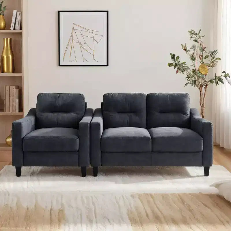 PexFix Moderno Set Divano Sezionale in Velluto, 3 Pezzi, con Divano a 3 Posti, Divanetto e Poltrona Singola con Struttura in Legno Massello per Soggiorno Appartamento, Nero