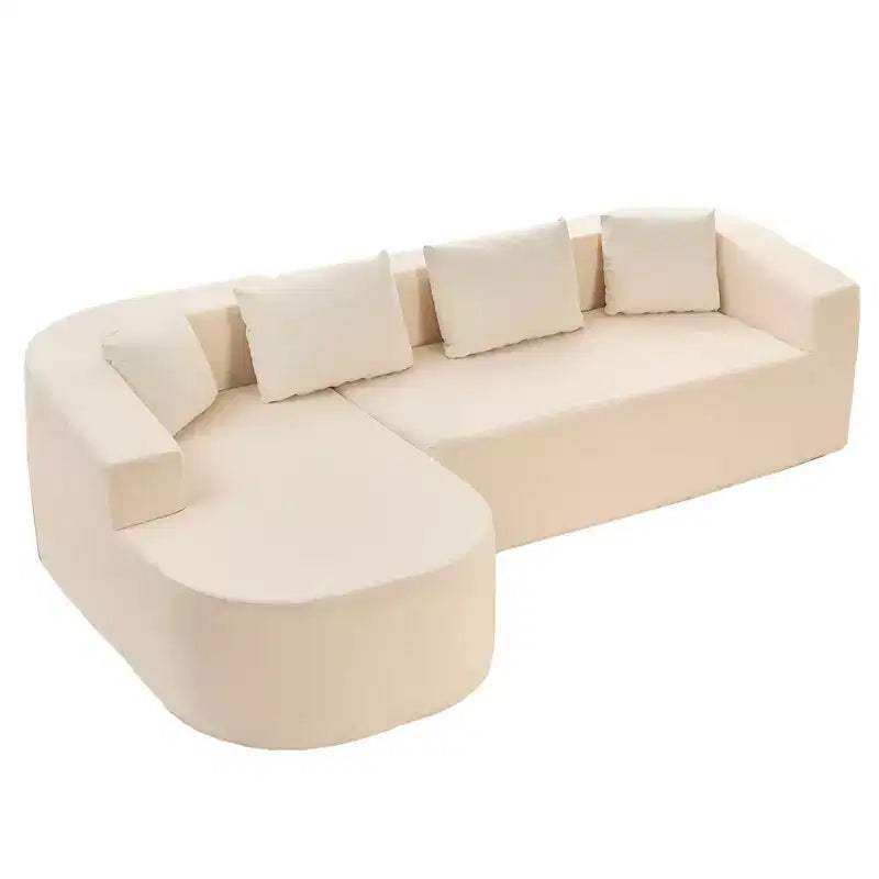 Mjkone Divano componibile a L 98'' in ciniglia con chaise longue curvaDivano moderno a 3 posti a nuvola A filo pavimento,Nessun montaggio richiesto