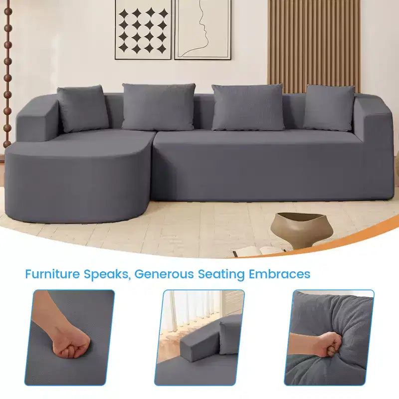 Mjkone Divano componibile a L 98'' in ciniglia con chaise longue curvaDivano moderno a 3 posti a nuvola A filo pavimento,Nessun montaggio richiesto