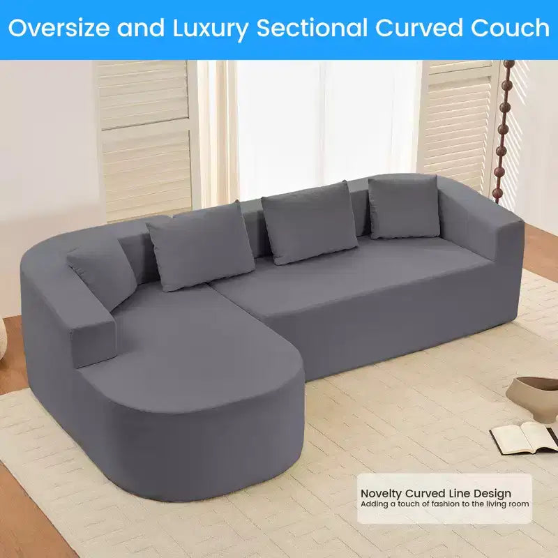 Mjkone Divano componibile a L 98'' in ciniglia con chaise longue curvaDivano moderno a 3 posti a nuvola A filo pavimento,Nessun montaggio richiesto