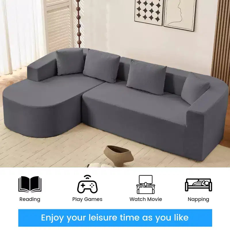 Mjkone Divano componibile a L 98'' in ciniglia con chaise longue curvaDivano moderno a 3 posti a nuvola A filo pavimento,Nessun montaggio richiesto