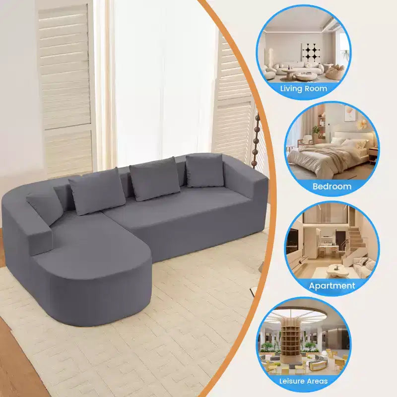 Mjkone Divano componibile a L 98'' in ciniglia con chaise longue curvaDivano moderno a 3 posti a nuvola A filo pavimento,Nessun montaggio richiesto