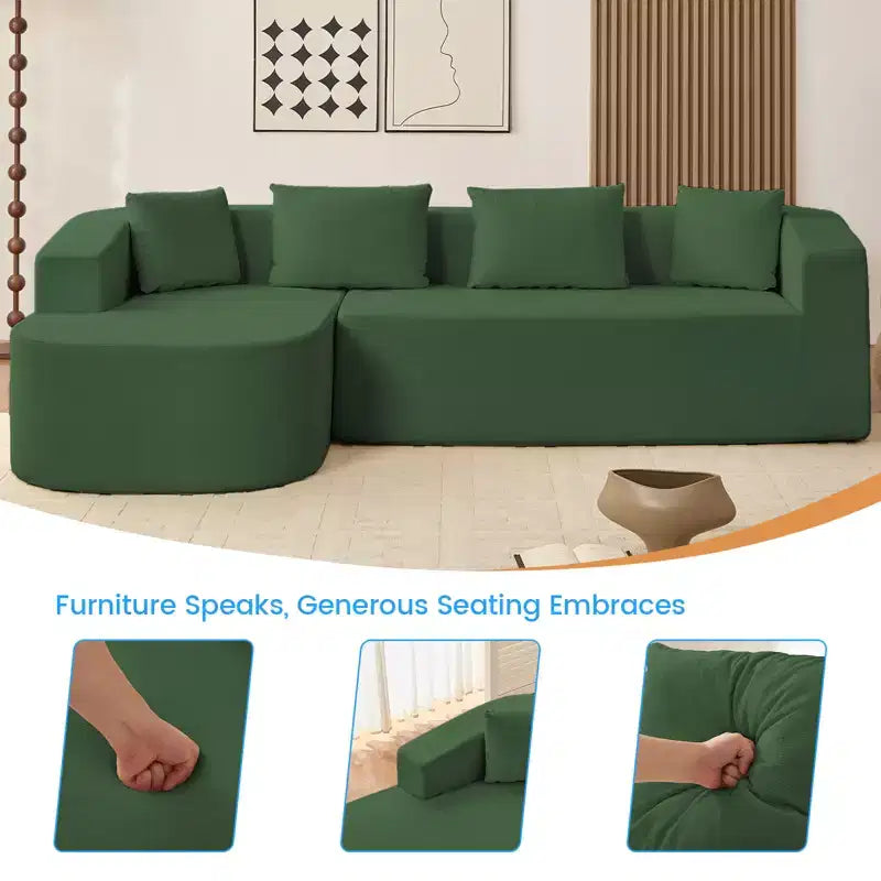 Mjkone Divano componibile a L 98'' in ciniglia con chaise longue curvaDivano moderno a 3 posti a nuvola A filo pavimento,Nessun montaggio richiesto