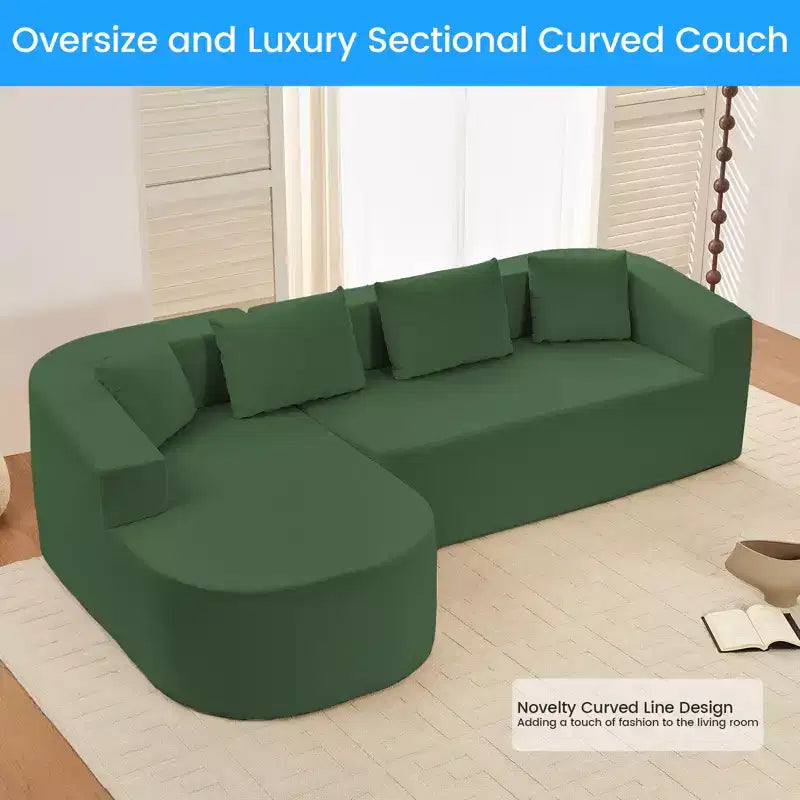 Mjkone Divano componibile a L 98'' in ciniglia con chaise longue curvaDivano moderno a 3 posti a nuvola A filo pavimento,Nessun montaggio richiesto