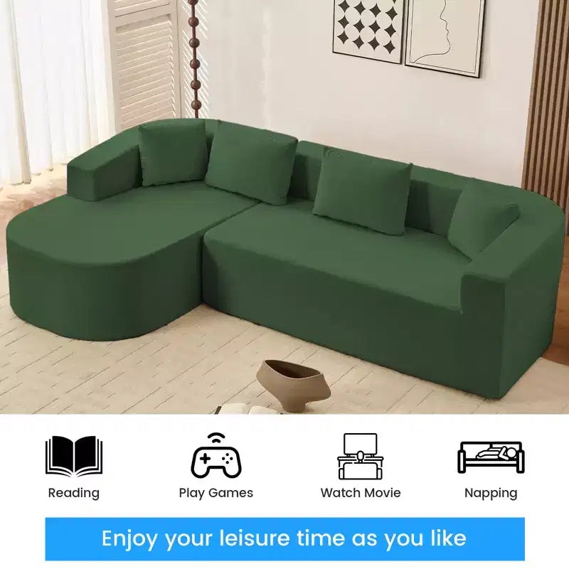 Mjkone Divano componibile a L 98'' in ciniglia con chaise longue curvaDivano moderno a 3 posti a nuvola A filo pavimento,Nessun montaggio richiesto