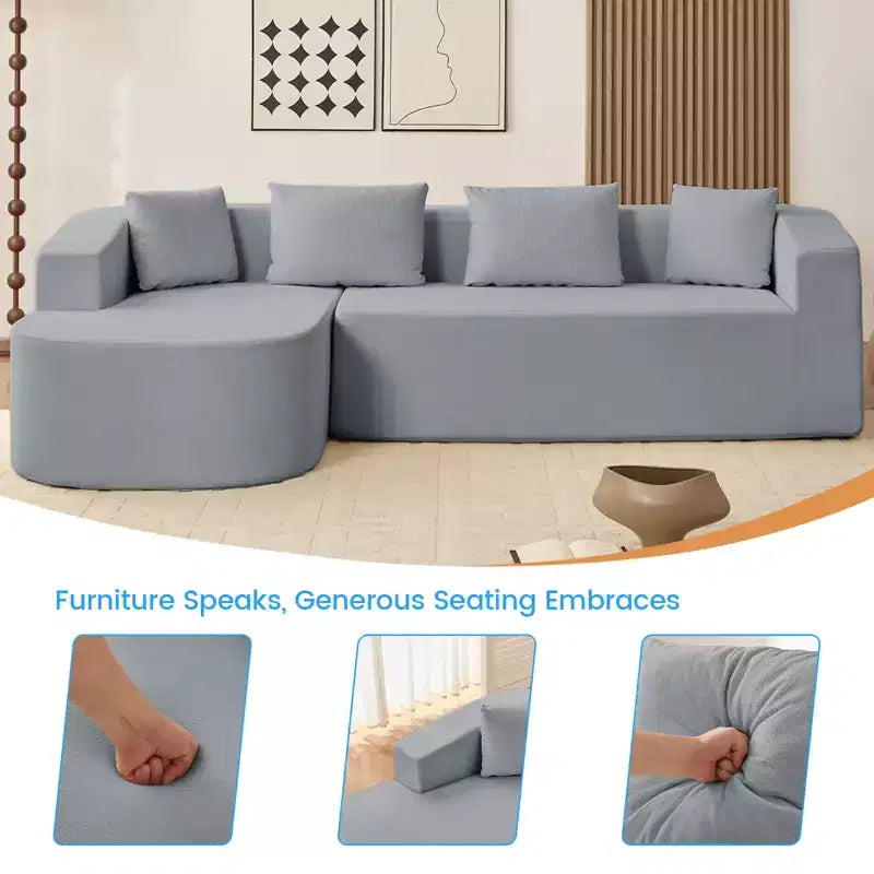 Mjkone Divano componibile a L 98'' in ciniglia con chaise longue curvaDivano moderno a 3 posti a nuvola A filo pavimento,Nessun montaggio richiesto