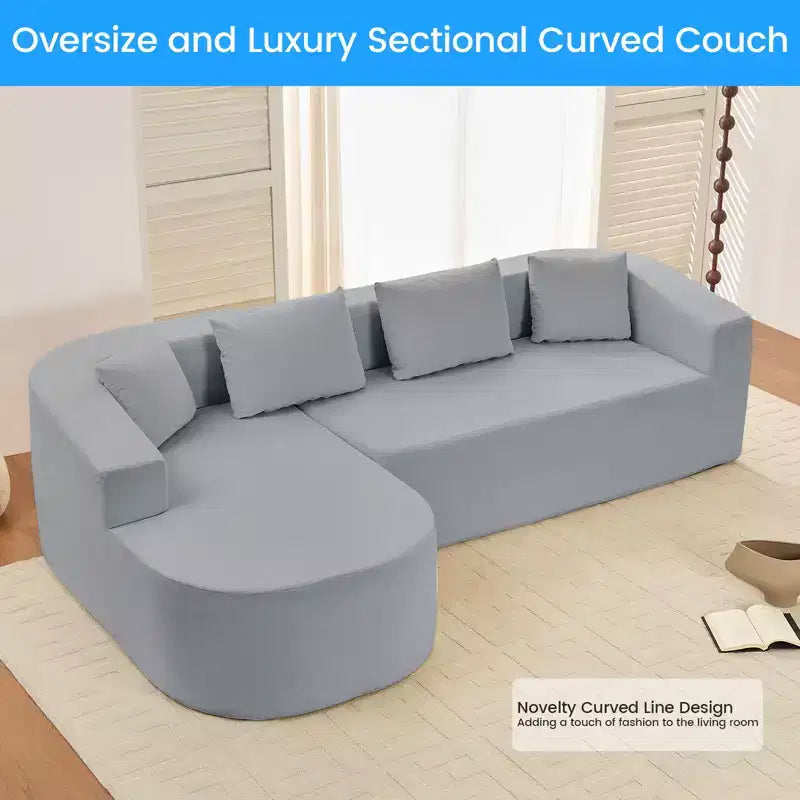 Mjkone Divano componibile a L 98'' in ciniglia con chaise longue curvaDivano moderno a 3 posti a nuvola A filo pavimento,Nessun montaggio richiesto