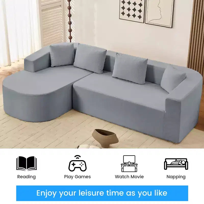 Mjkone Divano componibile a L 98'' in ciniglia con chaise longue curvaDivano moderno a 3 posti a nuvola A filo pavimento,Nessun montaggio richiesto