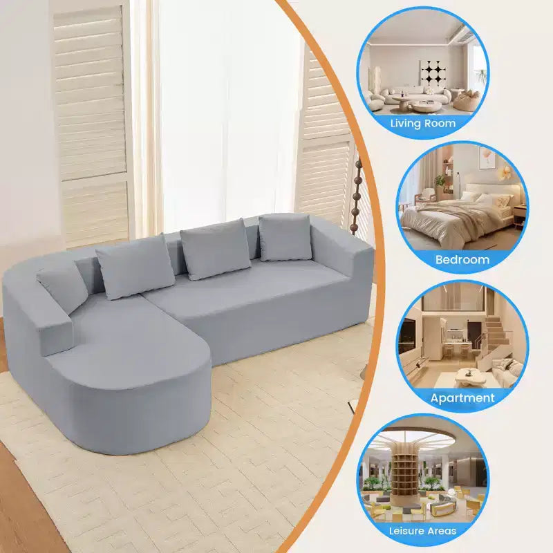 Mjkone Divano componibile a L 98'' in ciniglia con chaise longue curvaDivano moderno a 3 posti a nuvola A filo pavimento,Nessun montaggio richiesto