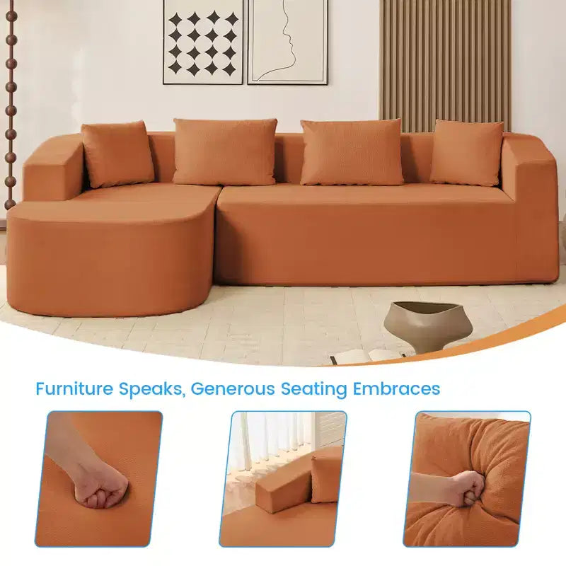 Mjkone Divano componibile a L 98'' in ciniglia con chaise longue curvaDivano moderno a 3 posti a nuvola A filo pavimento,Nessun montaggio richiesto