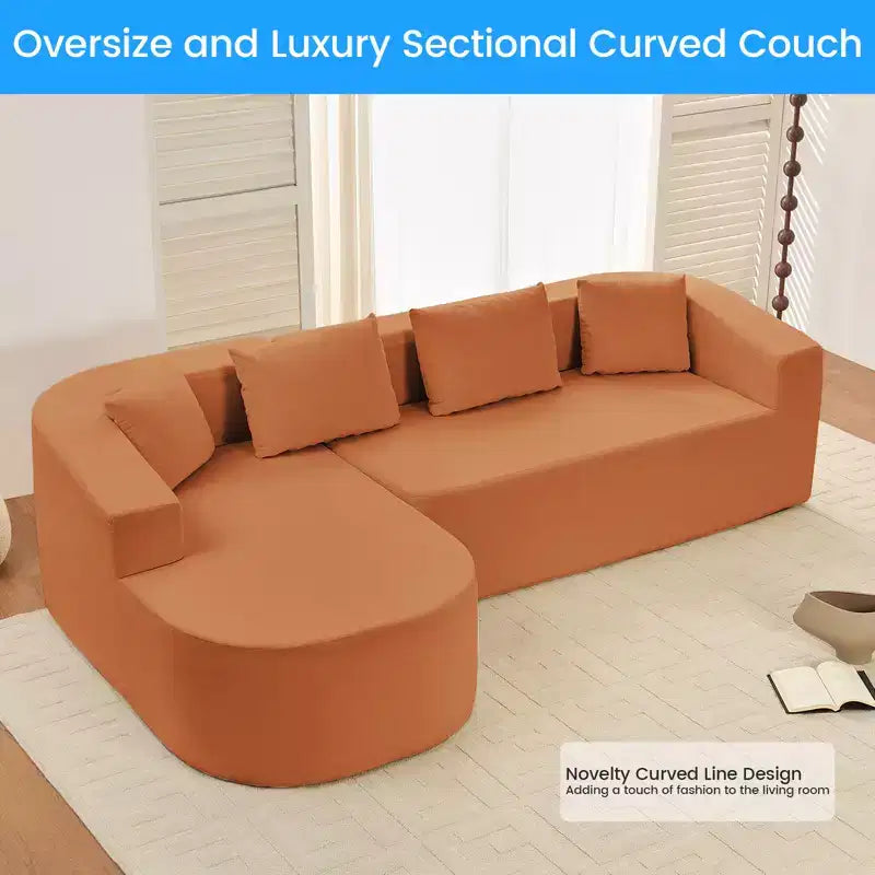 Mjkone Divano componibile a L 98'' in ciniglia con chaise longue curvaDivano moderno a 3 posti a nuvola A filo pavimento,Nessun montaggio richiesto