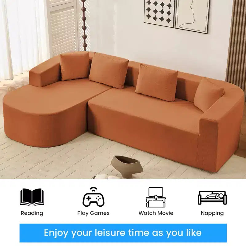 Mjkone Divano componibile a L 98'' in ciniglia con chaise longue curvaDivano moderno a 3 posti a nuvola A filo pavimento,Nessun montaggio richiesto
