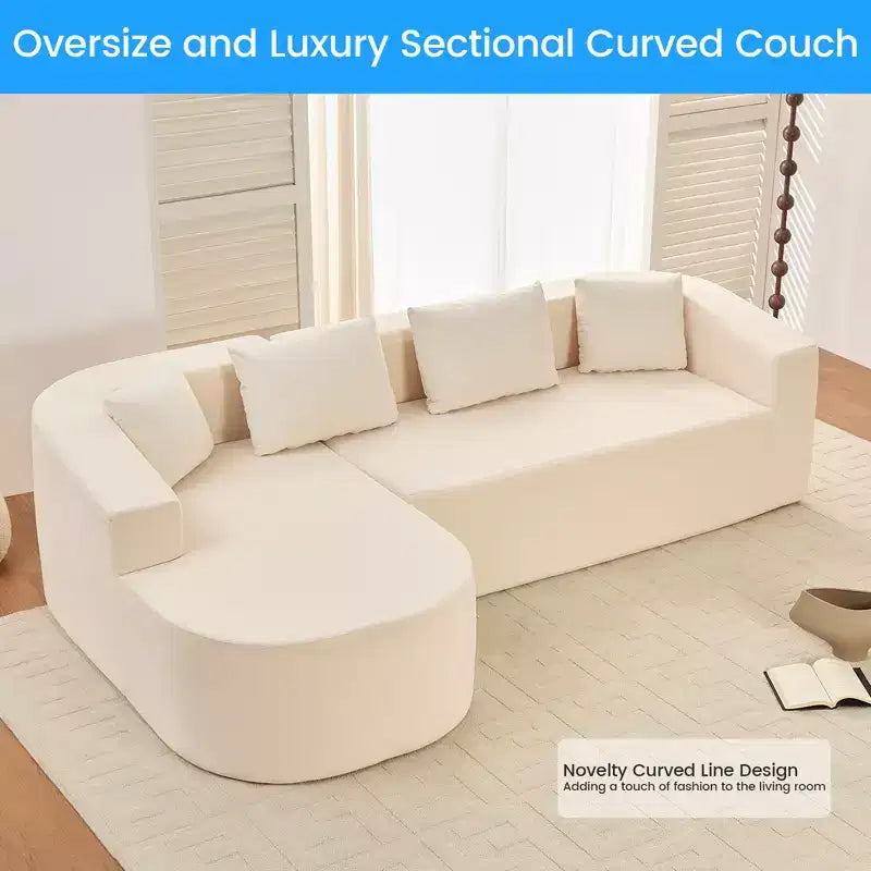 Mjkone Divano componibile a L 98'' in ciniglia con chaise longue curvaDivano moderno a 3 posti a nuvola A filo pavimento,Nessun montaggio richiesto