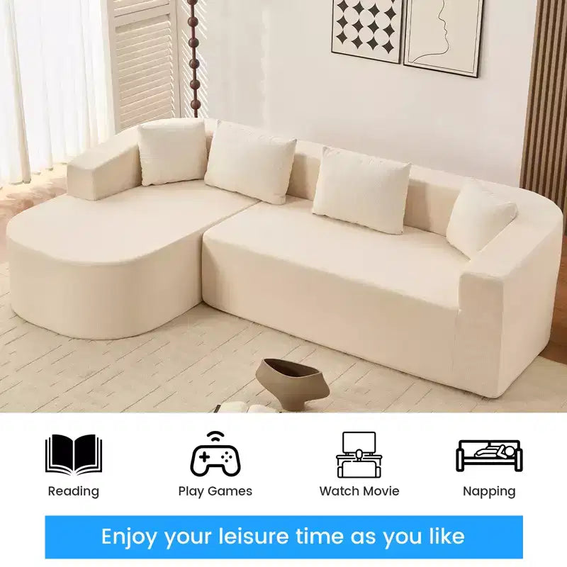 Mjkone Divano componibile a L 98'' in ciniglia con chaise longue curvaDivano moderno a 3 posti a nuvola A filo pavimento,Nessun montaggio richiesto