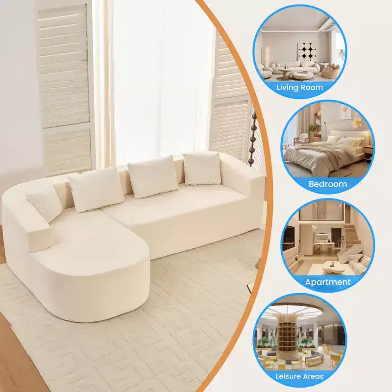 Mjkone Divano componibile a L 98'' in ciniglia con chaise longue curvaDivano moderno a 3 posti a nuvola A filo pavimento,Nessun montaggio richiesto