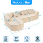 Mjkone Divano componibile a L 98'' in ciniglia con chaise longue curvaDivano moderno a 3 posti a nuvola A filo pavimento,Nessun montaggio richiesto