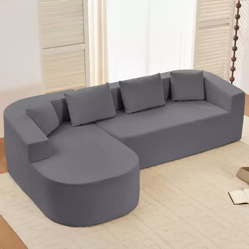 Mjkone Divano componibile a L 98'' in ciniglia con chaise longue curvaDivano moderno a 3 posti a nuvola A filo pavimento,Nessun montaggio richiesto