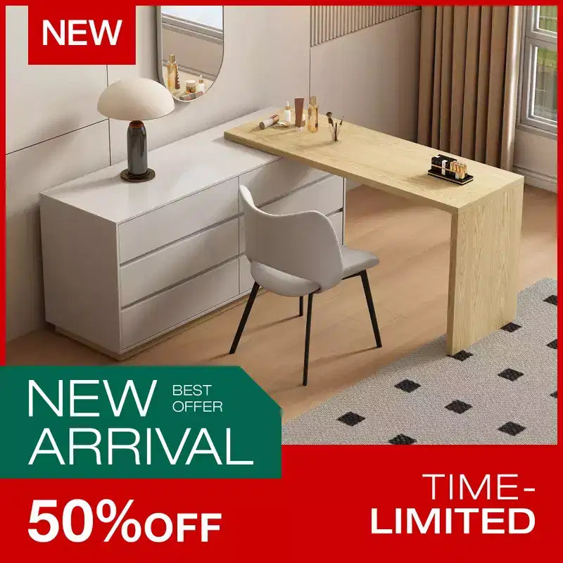 Tavoli da trucco retrattili, cassettiere e mobiletti Luck Live Mid-Century Modern, colore legno naturale