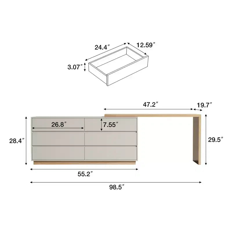 Tavoli da trucco retrattili, cassettiere e mobiletti Luck Live Mid-Century Modern, colore legno naturale
