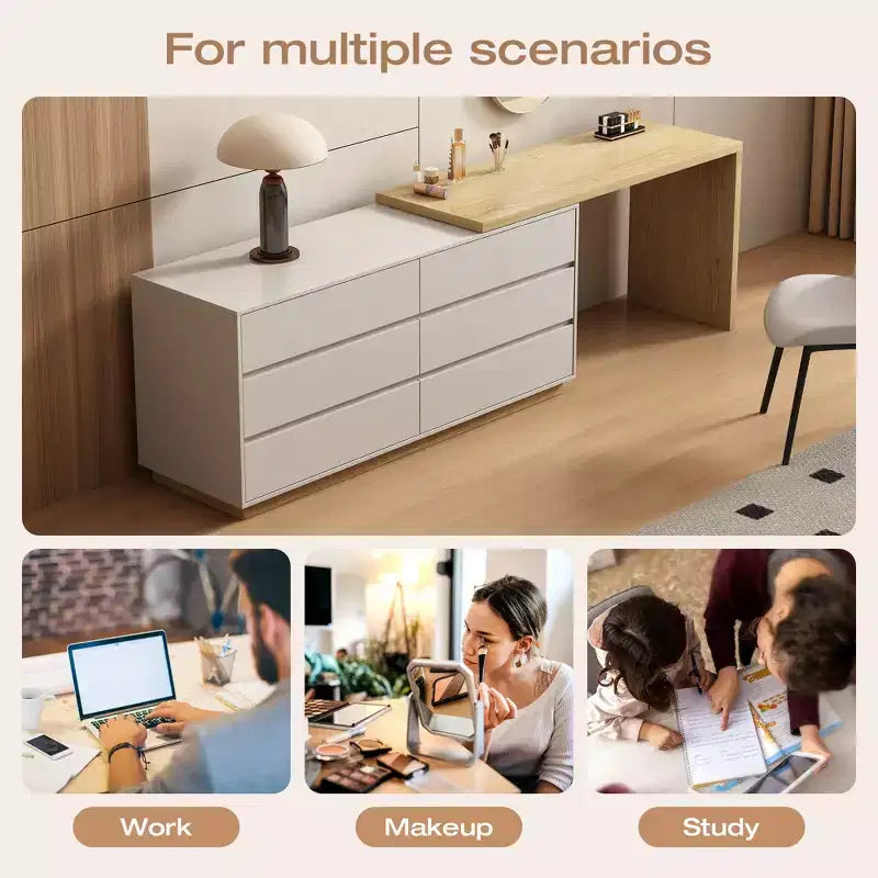 Tavoli da trucco retrattili, cassettiere e mobiletti Luck Live Mid-Century Modern, colore legno naturale