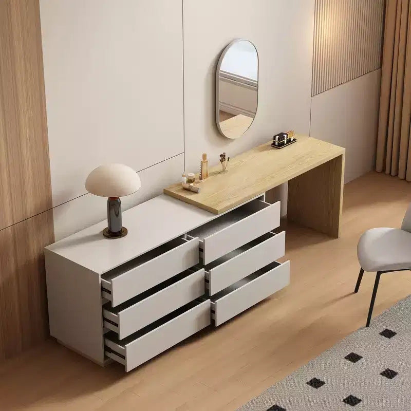 Tavoli da trucco retrattili, cassettiere e mobiletti Luck Live Mid-Century Modern, colore legno naturale