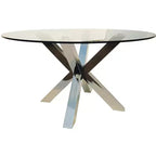HomeRoots 54 Clear and Silver Glass and Metal Cross Leg Base Round Top Dining Table