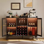 Home Bar Cabinet with LED Lights, Freestanding Liquor Cabinet with Storage Shelves for Living Room and Dining Room
