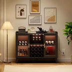 Mobile Bar con Luci a LED, Credenza Portabottiglie Indipendente con Ripiani Contenitore per Soggiorno e Sala da Pranzo