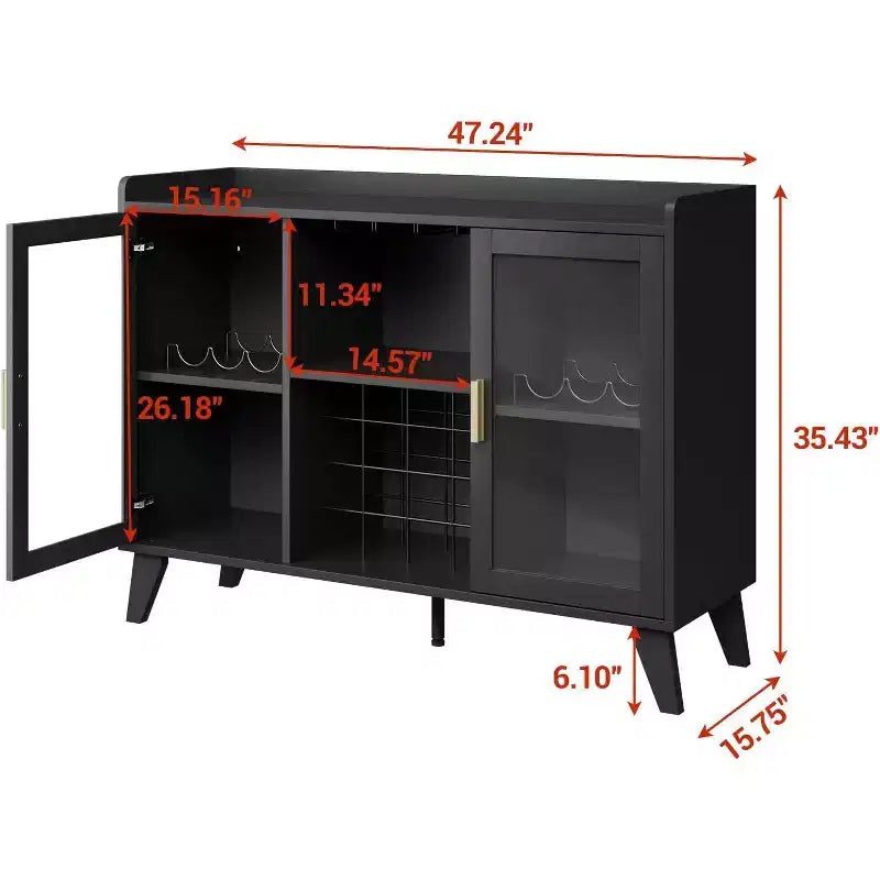 Mobile Bar con Luci a LED, Credenza Portabottiglie Indipendente con Ripiani Contenitore per Soggiorno e Sala da Pranzo