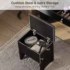 COZONY Scrivania da trucco con specchio LED e stazione di ricarica, Set da trucco piccolo con 2 cassetti, Sgabello contenitore