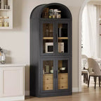Libreria ad arco con ante e cassetti, libreria in stile rustico, profondità 40 cm, scaffali espositivi, alta 181 cm, vetrinetta in legno, librerie arrotondate
