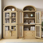 Libreria ad arco con ante e cassetti, libreria in stile rustico, profondità 40 cm, scaffali espositivi, alta 181 cm, vetrinetta in legno, librerie arrotondate